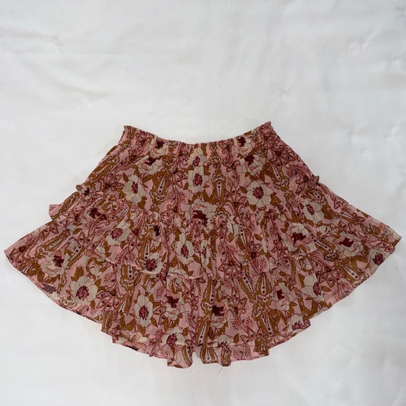 NWT MISA LOS ANGELES PINK FLORAL RUFFLE MINI SKIRT WITH GOLD GLITTER THREADING